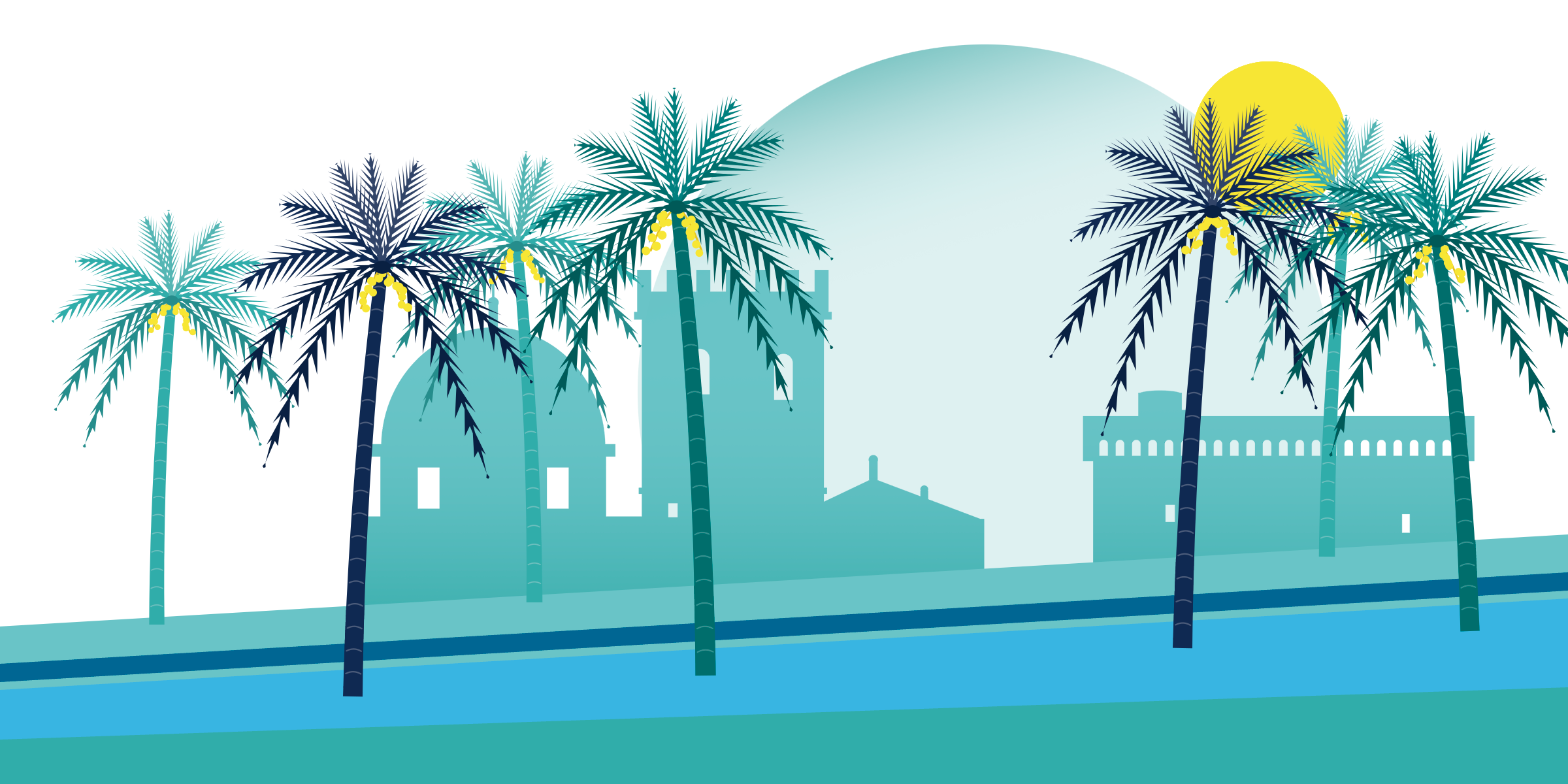Illustration of palm trees and landmarks of Elche